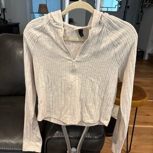 Universal Thread Cream Ribbed Zip-Up Blouse